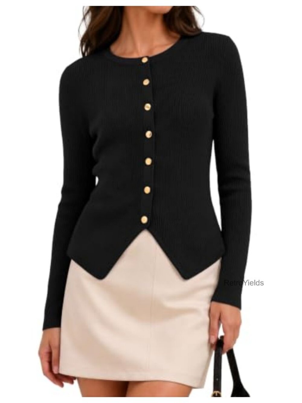 Ribbed Knit Button Down Long Sleeve Cardigan Sweater Women